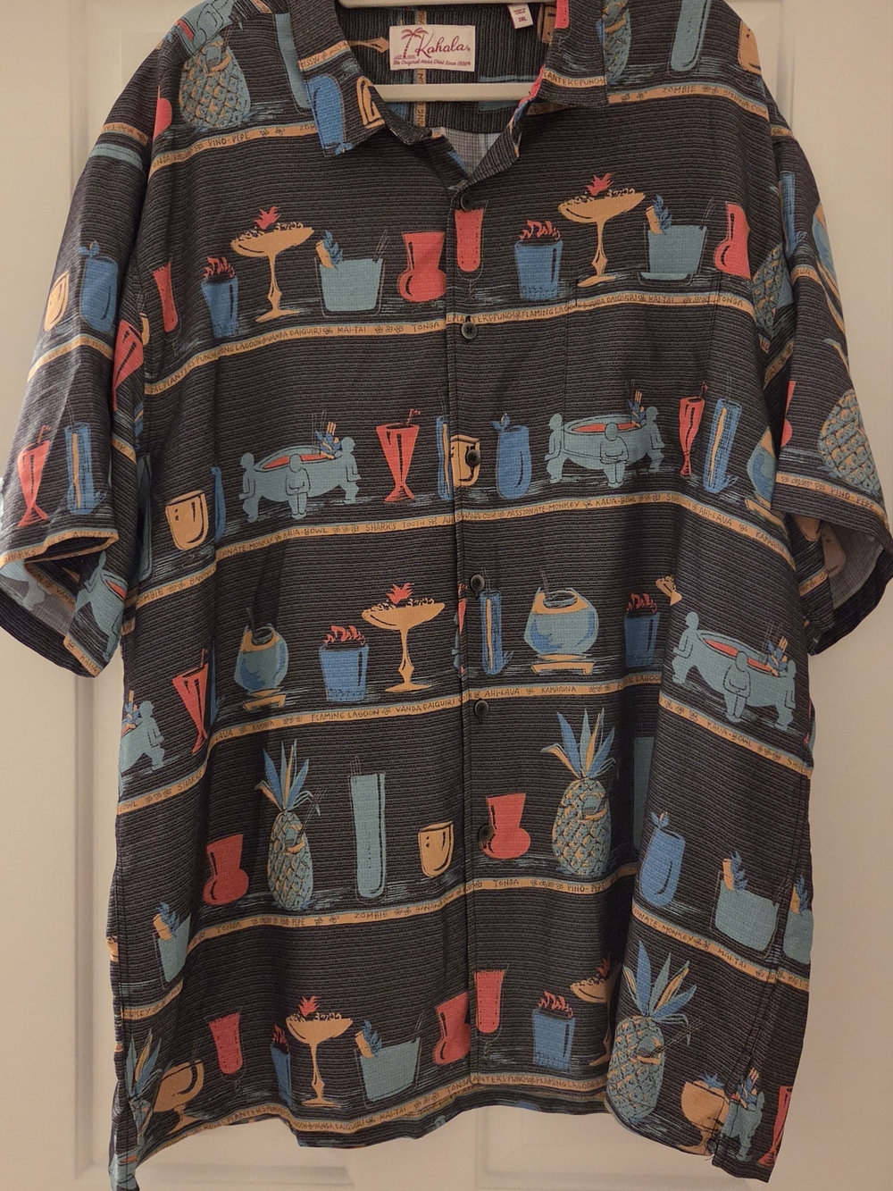Kahala VTG Tropical Cocktail Print Short Sleeve Hawaiian Shirt 3XL Big & Tall